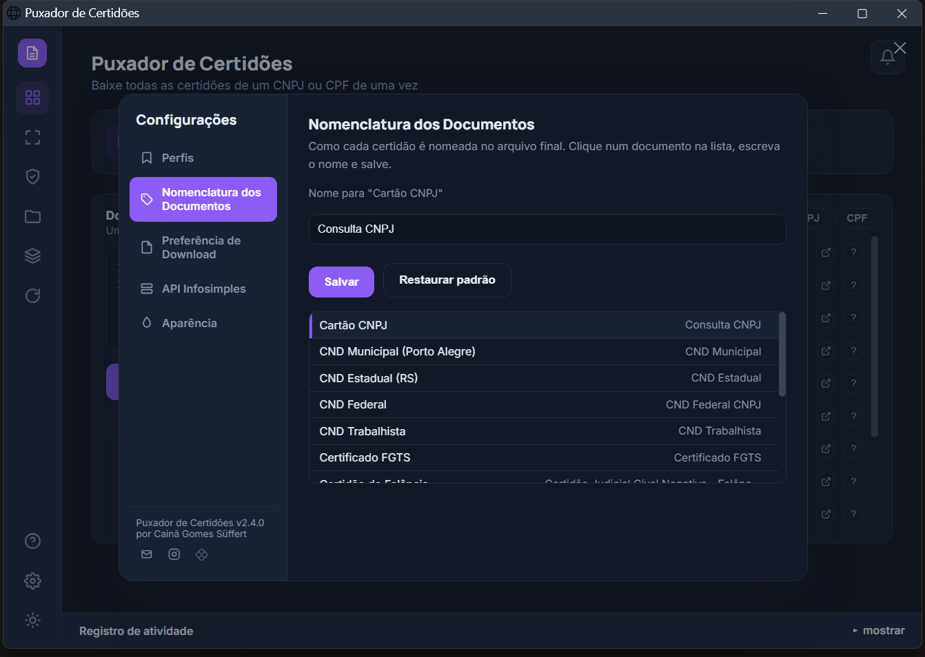 Nomenclatura dos Documentos