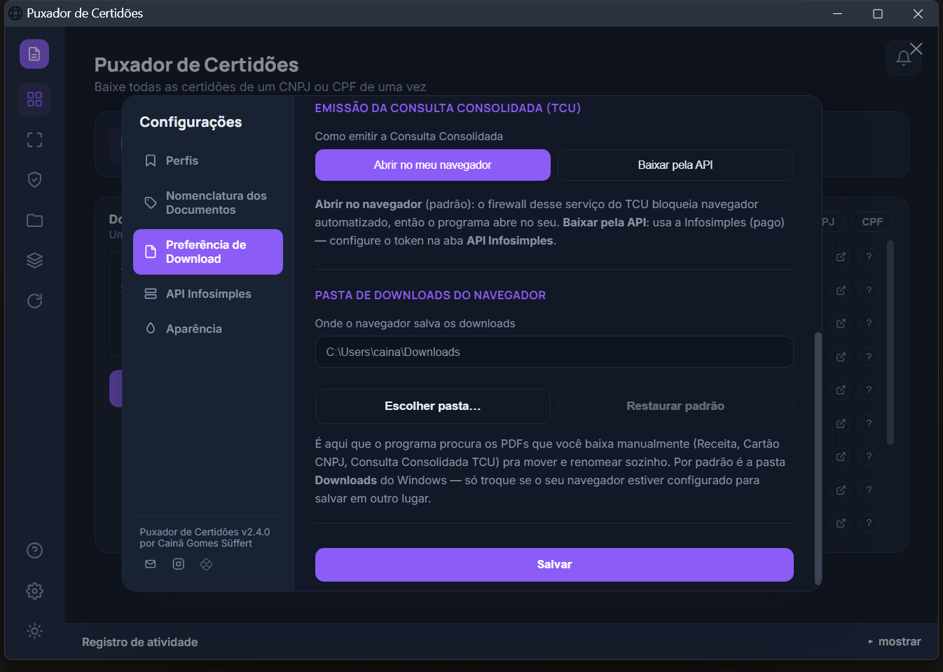 Preferência de Download